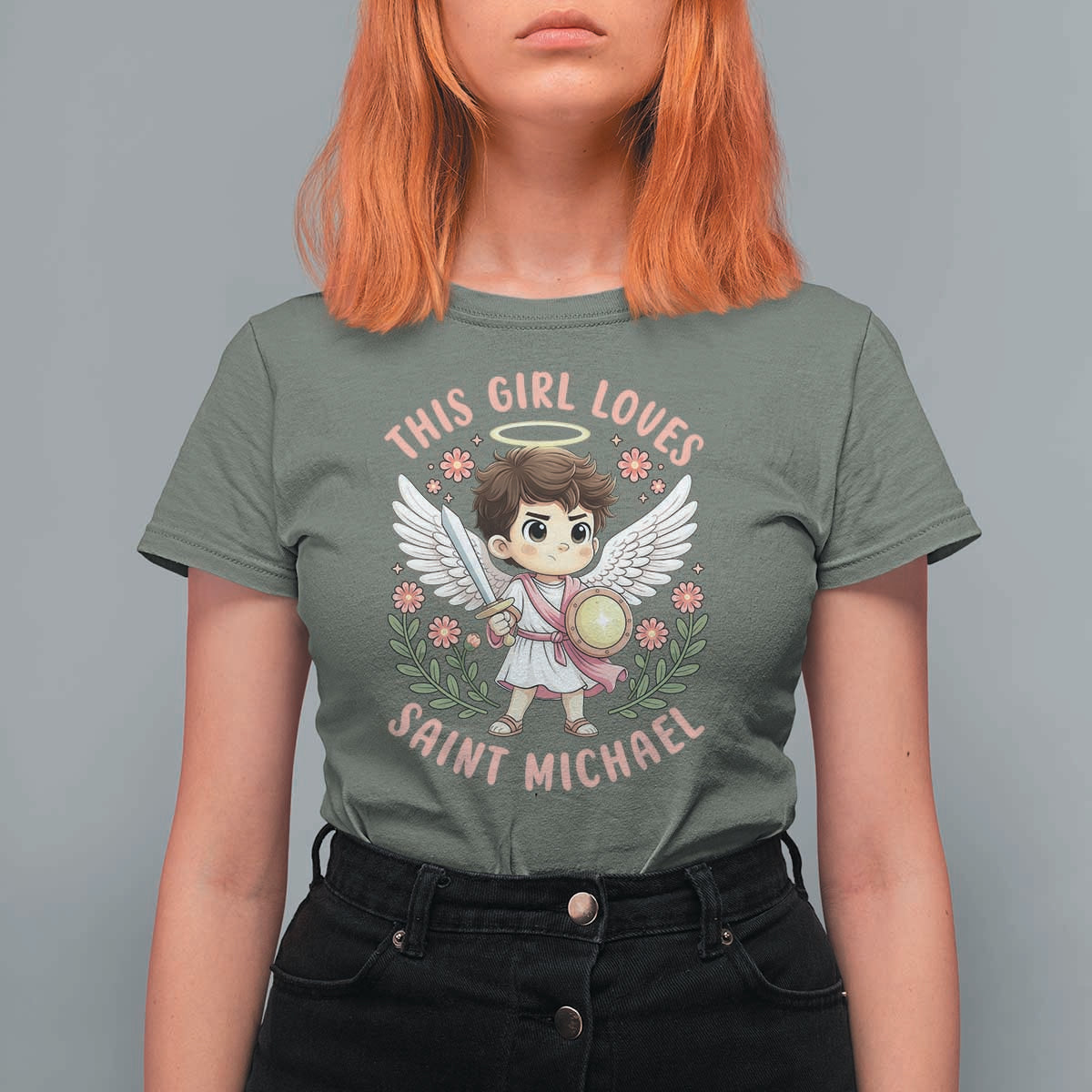 This Girl Loves Saint Michael T Shirt For Women Religious Faith Gift