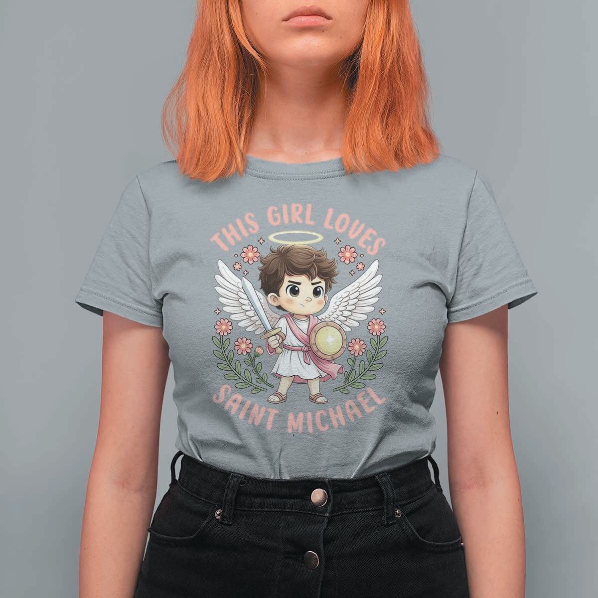 This Girl Loves Saint Michael T Shirt For Women Religious Faith Gift