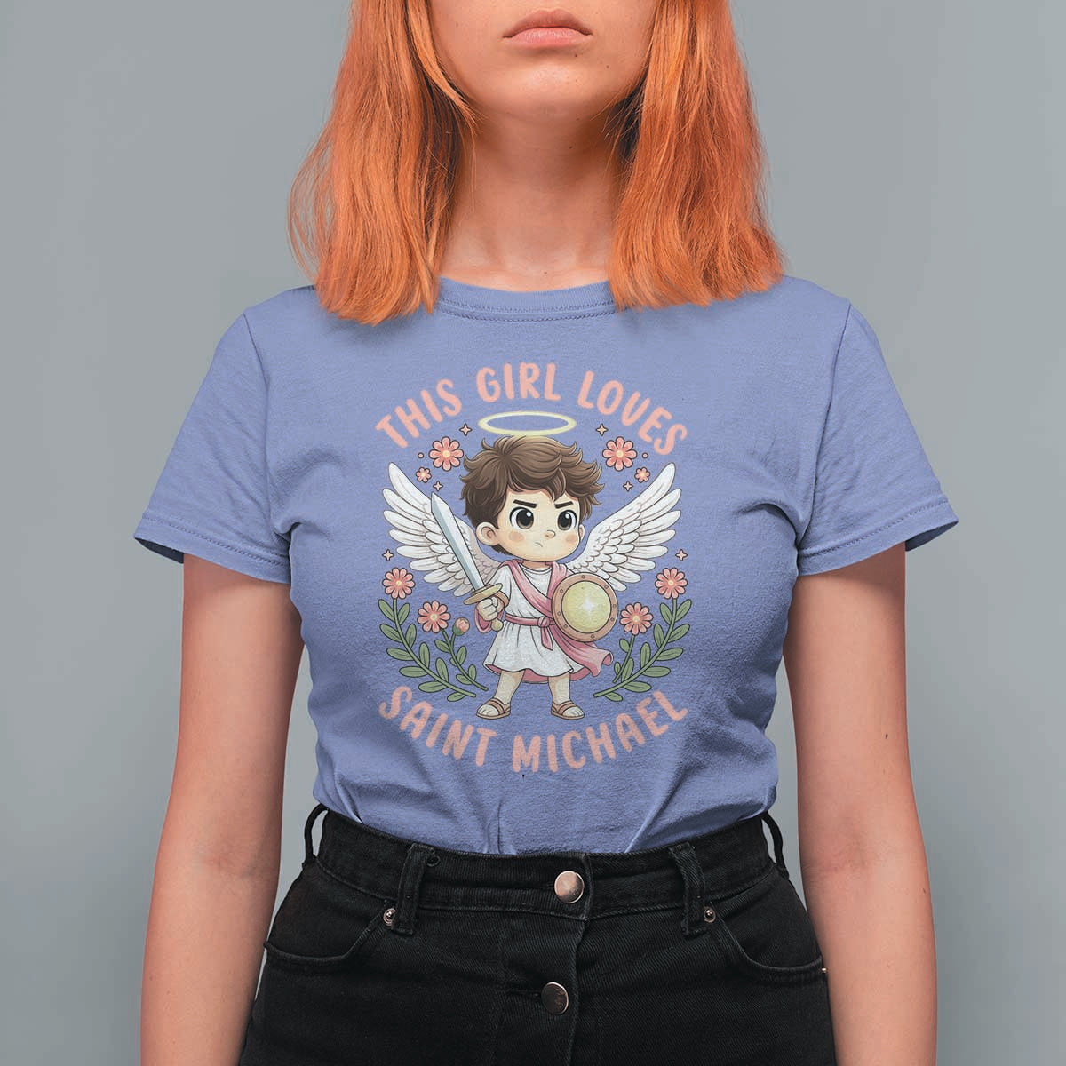 This Girl Loves Saint Michael T Shirt For Women Religious Faith Gift