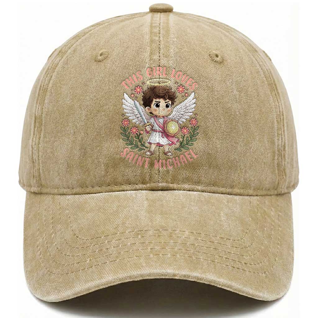 This Girl Loves Saint Michael Washed Cotton Baseball Cap Religious Faith Gift