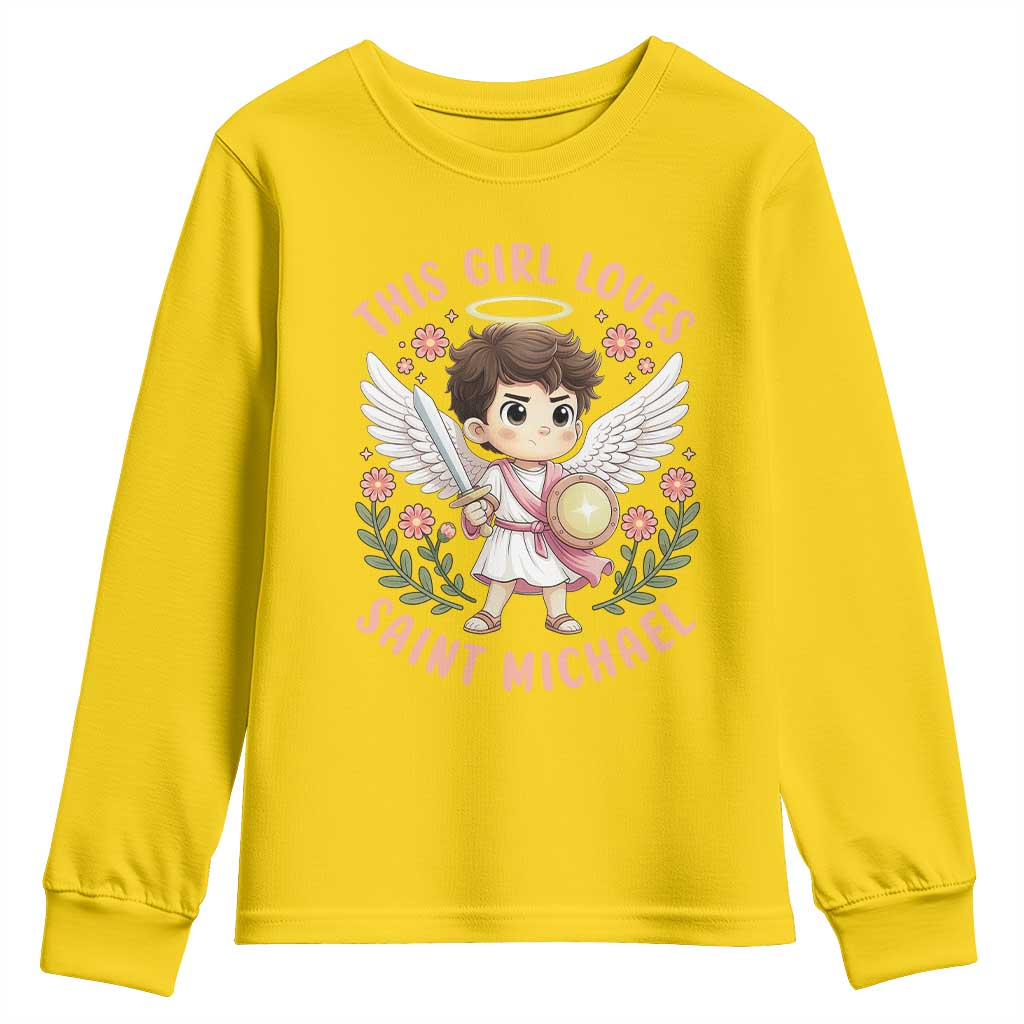 This Girl Loves Saint Michael Youth Sweatshirt Religious Faith Gift