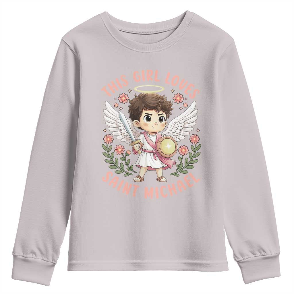 This Girl Loves Saint Michael Youth Sweatshirt Religious Faith Gift