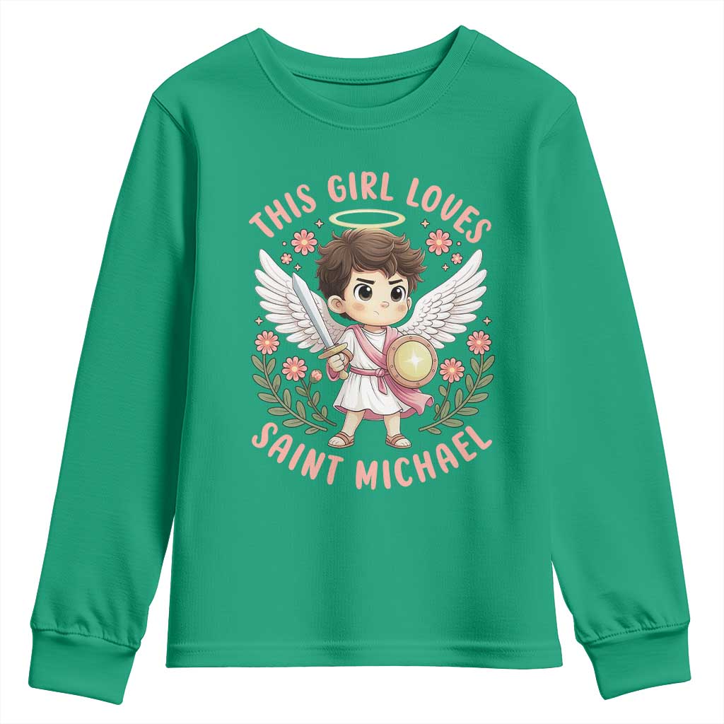 This Girl Loves Saint Michael Youth Sweatshirt Religious Faith Gift