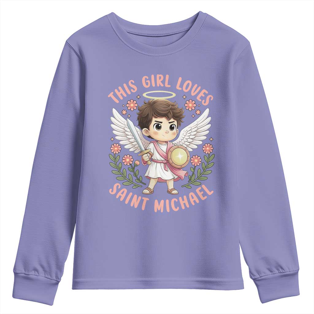 This Girl Loves Saint Michael Youth Sweatshirt Religious Faith Gift