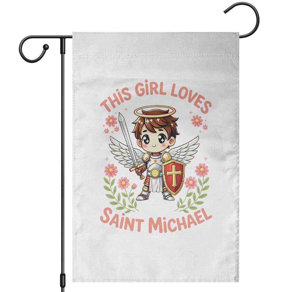 This Girl Loves Saint Michael Garden Flag Catholic Faith Gift