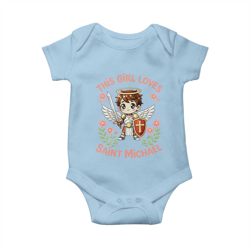 This Girl Loves Saint Michael Baby Onesie Catholic Faith Gift
