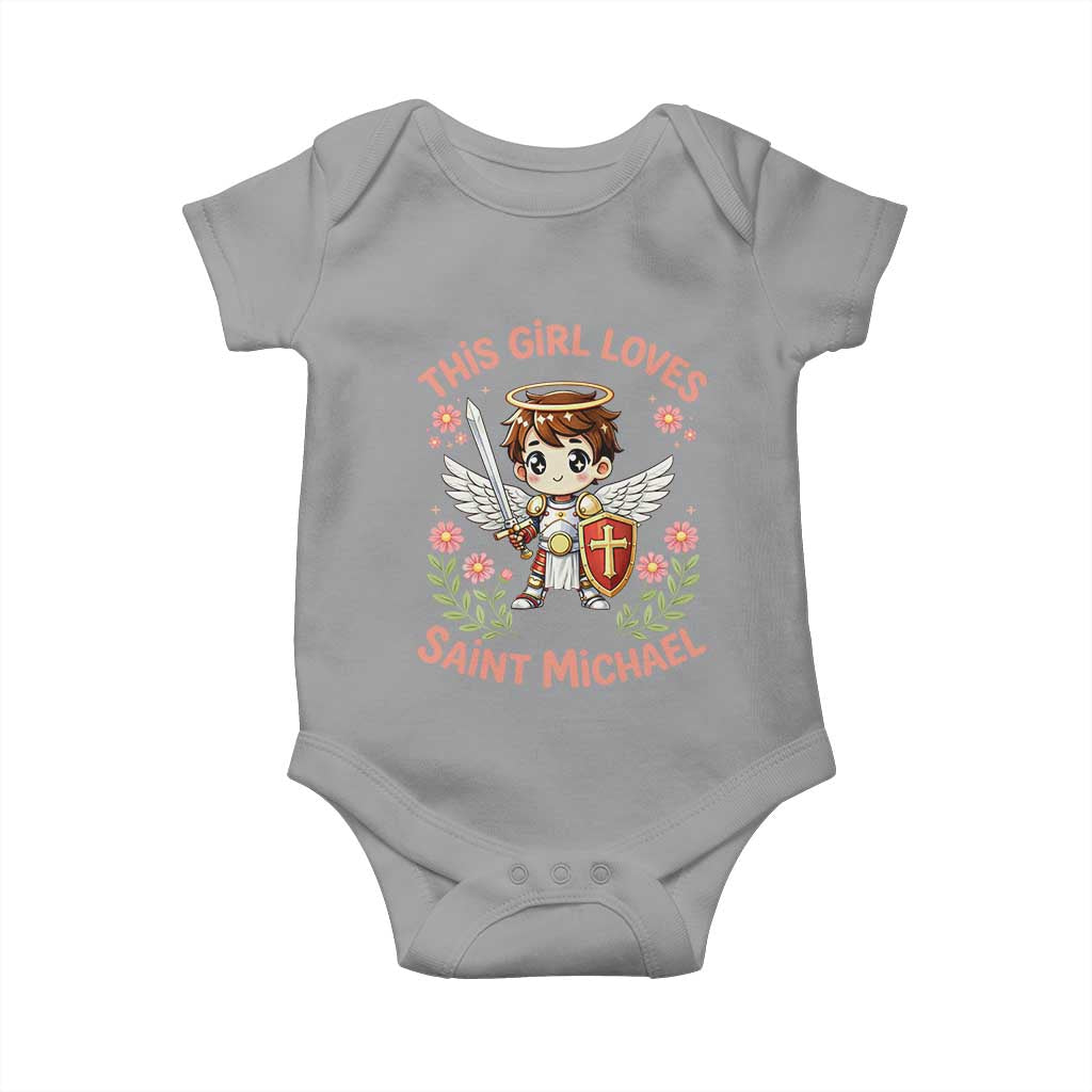 This Girl Loves Saint Michael Baby Onesie Catholic Faith Gift