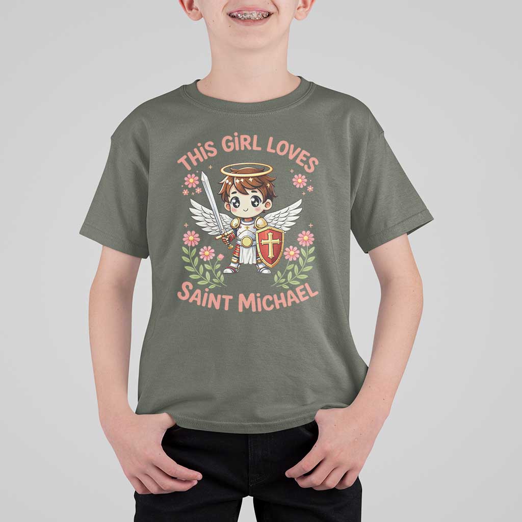 This Girl Loves Saint Michael T Shirt For Kid Catholic Faith Gift