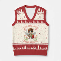 This Girl Loves Saint Michael V-Neck Knit Sweater Vest Catholic Faith Gift