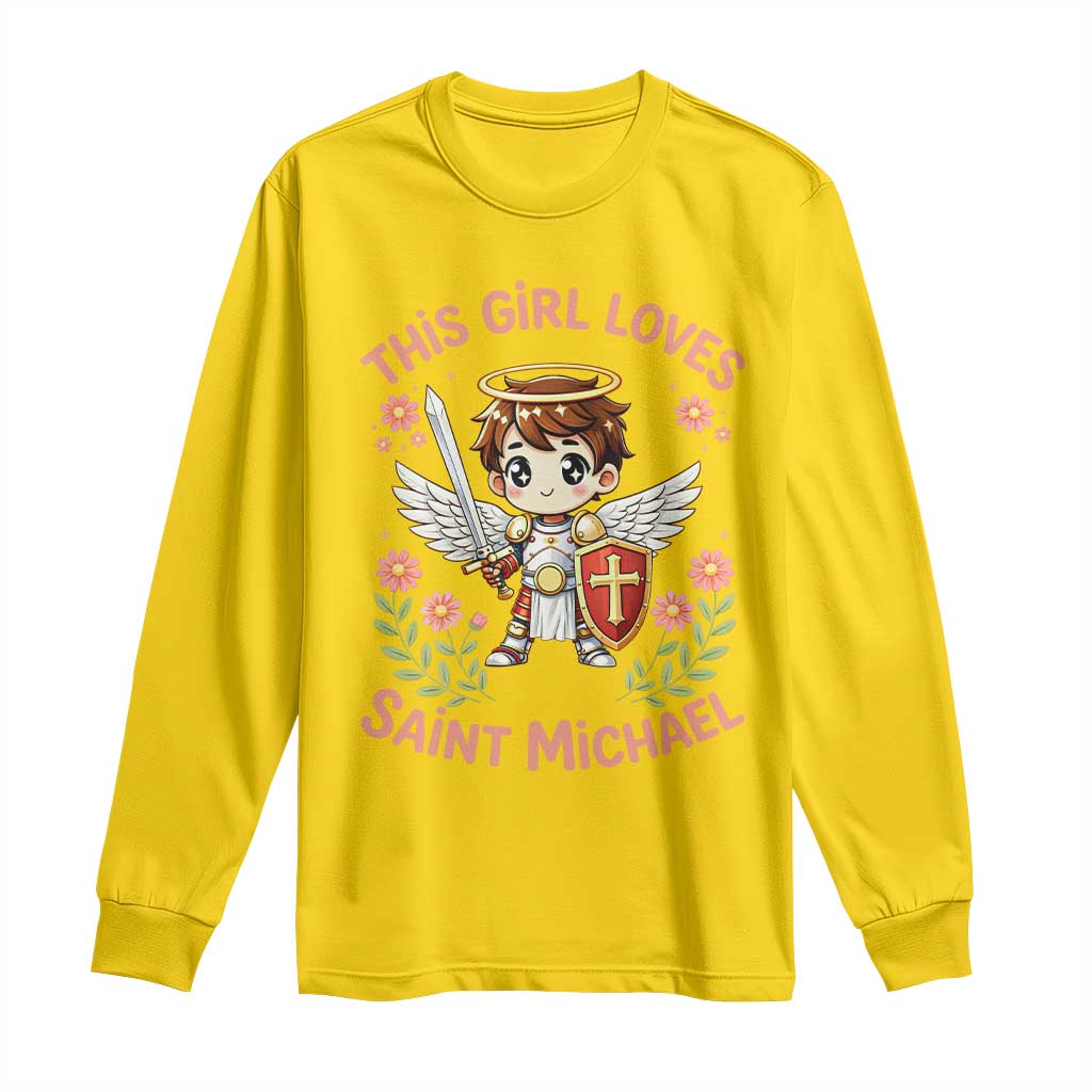 This Girl Loves Saint Michael Long Sleeve Shirt Catholic Faith Gift