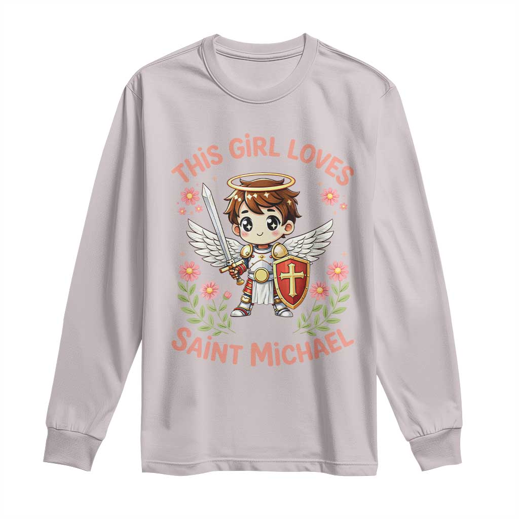 This Girl Loves Saint Michael Long Sleeve Shirt Catholic Faith Gift
