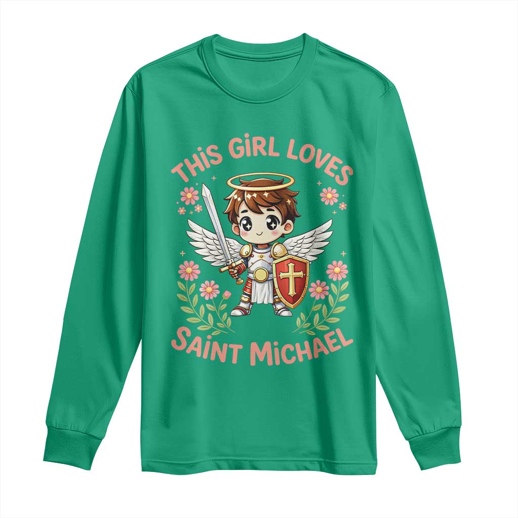 This Girl Loves Saint Michael Long Sleeve Shirt Catholic Faith Gift