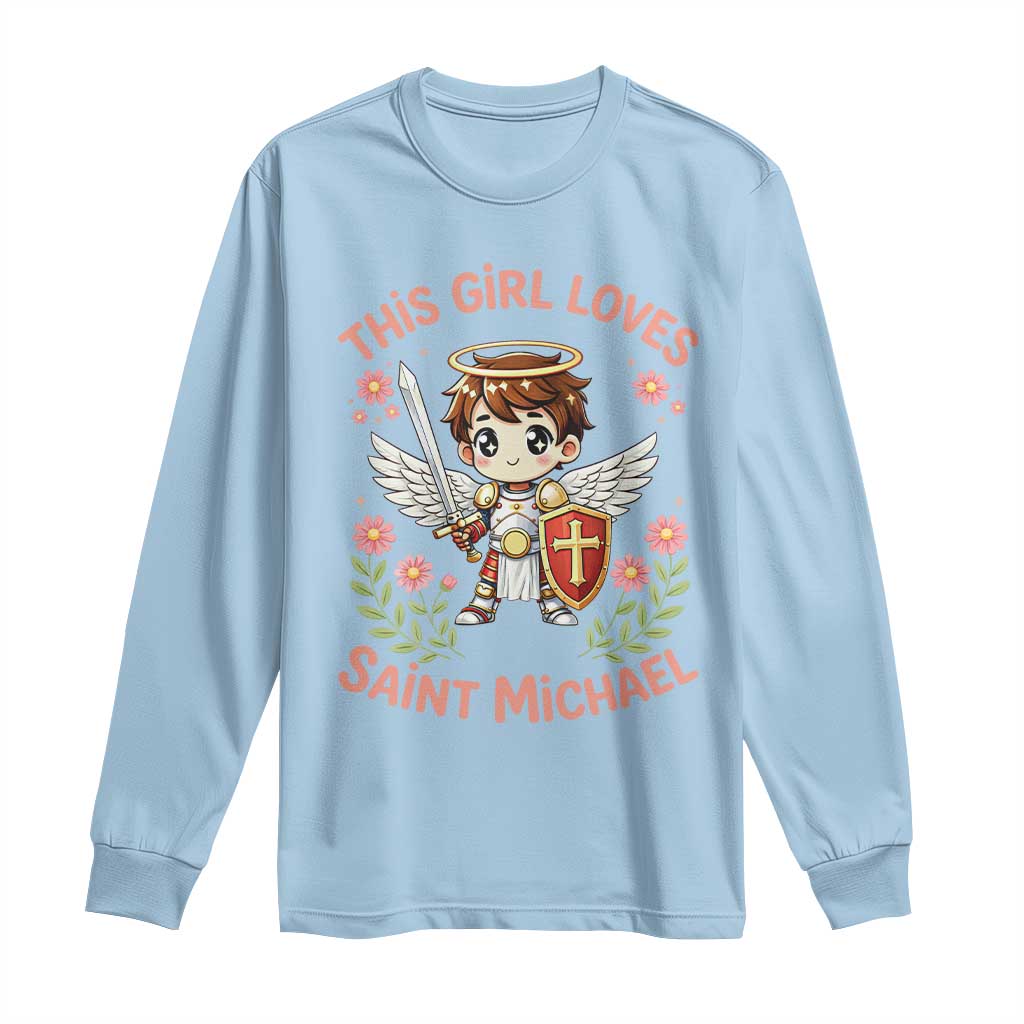This Girl Loves Saint Michael Long Sleeve Shirt Catholic Faith Gift