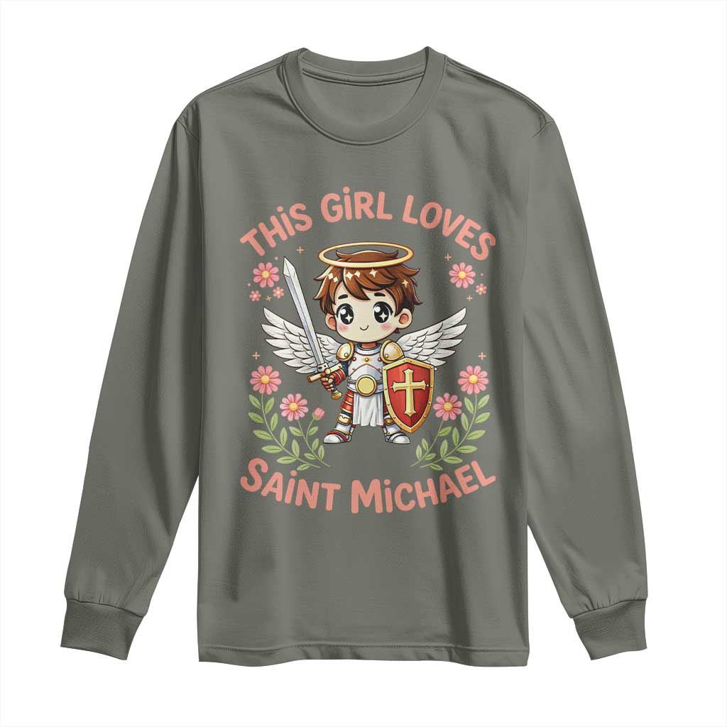 This Girl Loves Saint Michael Long Sleeve Shirt Catholic Faith Gift