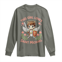 This Girl Loves Saint Michael Long Sleeve Shirt Catholic Faith Gift