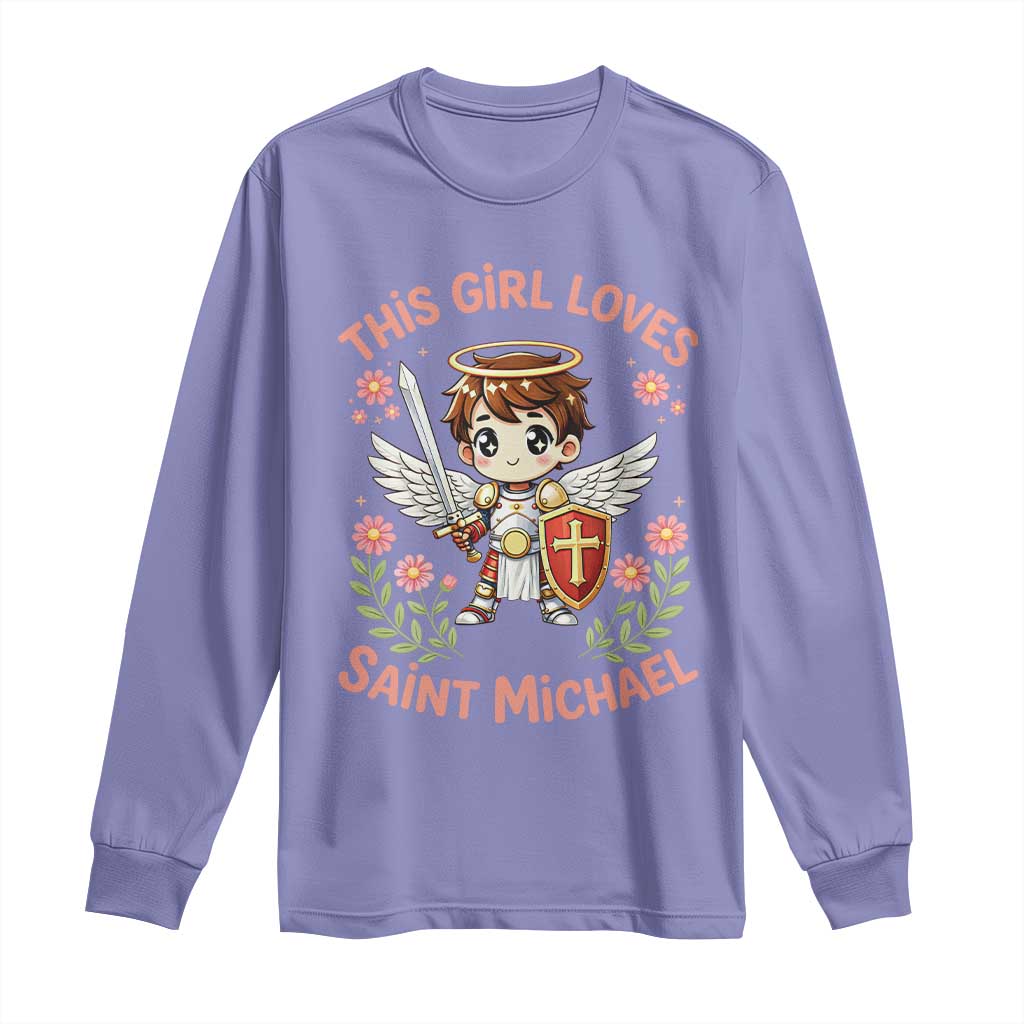 This Girl Loves Saint Michael Long Sleeve Shirt Catholic Faith Gift