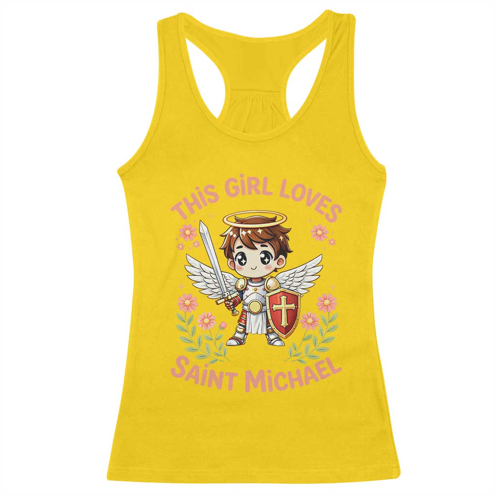 This Girl Loves Saint Michael Racerback Tank Top Catholic Faith Gift