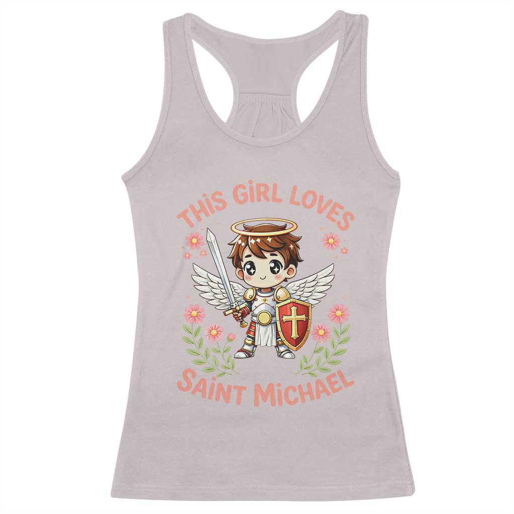 This Girl Loves Saint Michael Racerback Tank Top Catholic Faith Gift