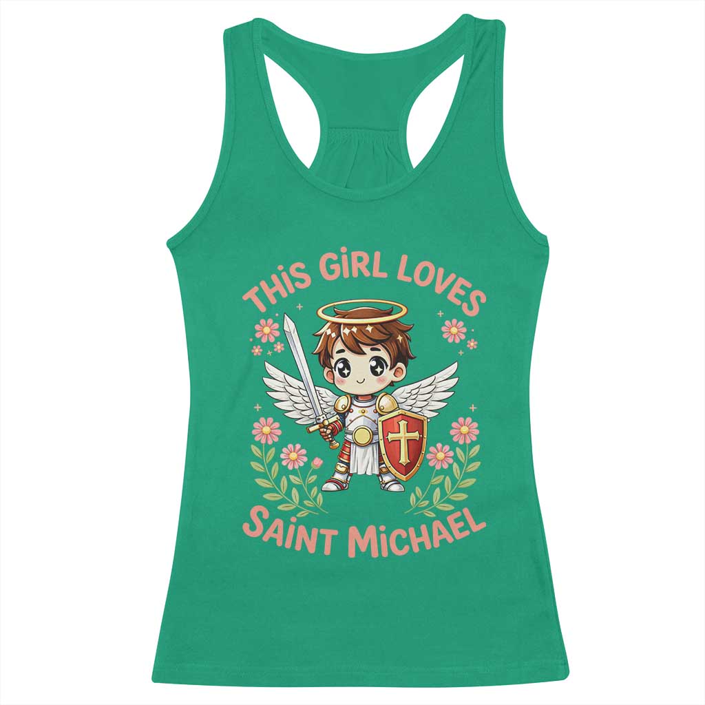 This Girl Loves Saint Michael Racerback Tank Top Catholic Faith Gift