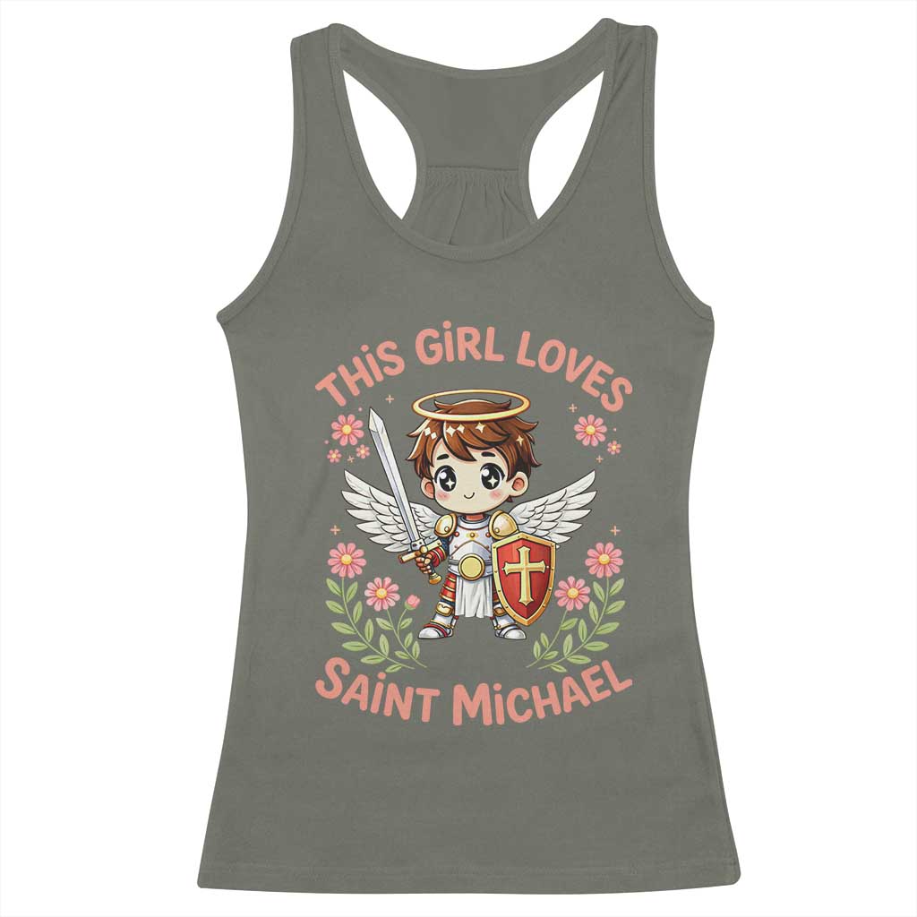 This Girl Loves Saint Michael Racerback Tank Top Catholic Faith Gift