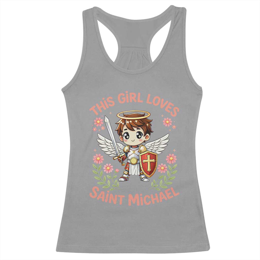 This Girl Loves Saint Michael Racerback Tank Top Catholic Faith Gift
