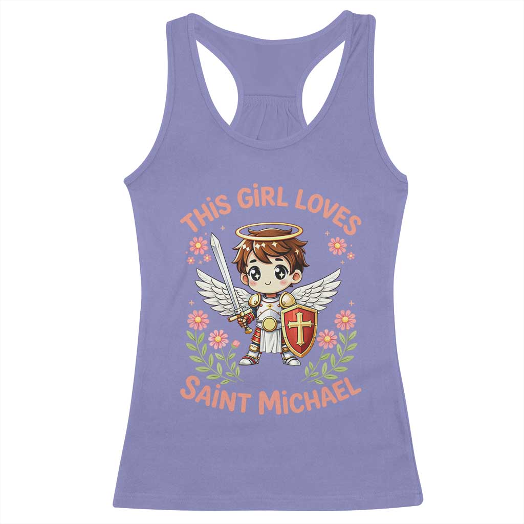 This Girl Loves Saint Michael Racerback Tank Top Catholic Faith Gift