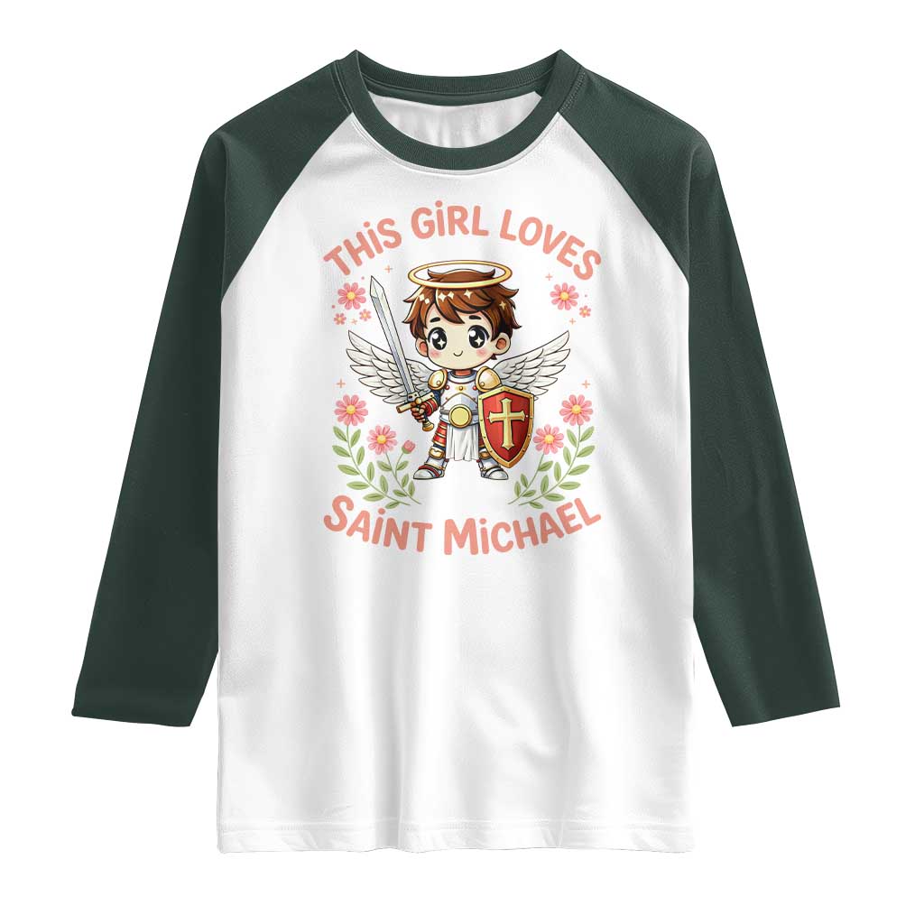This Girl Loves Saint Michael Raglan Shirt Catholic Faith Gift