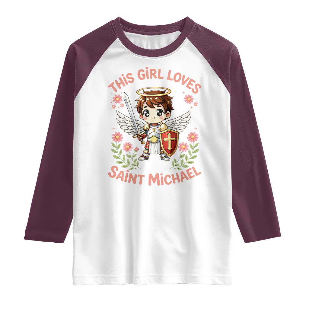This Girl Loves Saint Michael Raglan Shirt Catholic Faith Gift