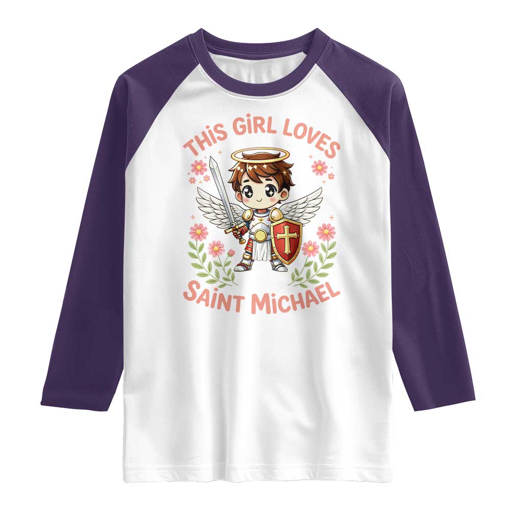 This Girl Loves Saint Michael Raglan Shirt Catholic Faith Gift