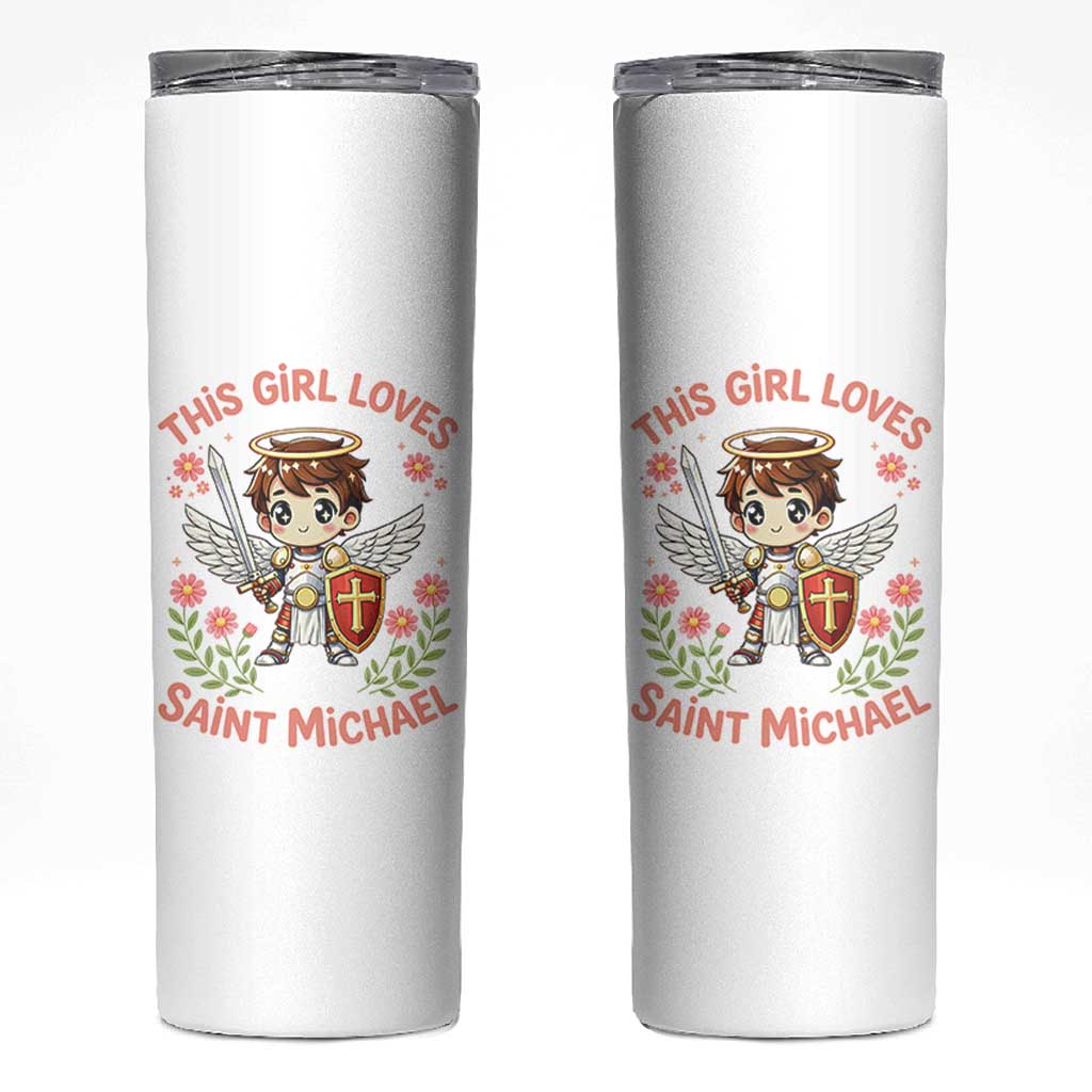 This Girl Loves Saint Michael Skinny Tumbler Catholic Faith Gift