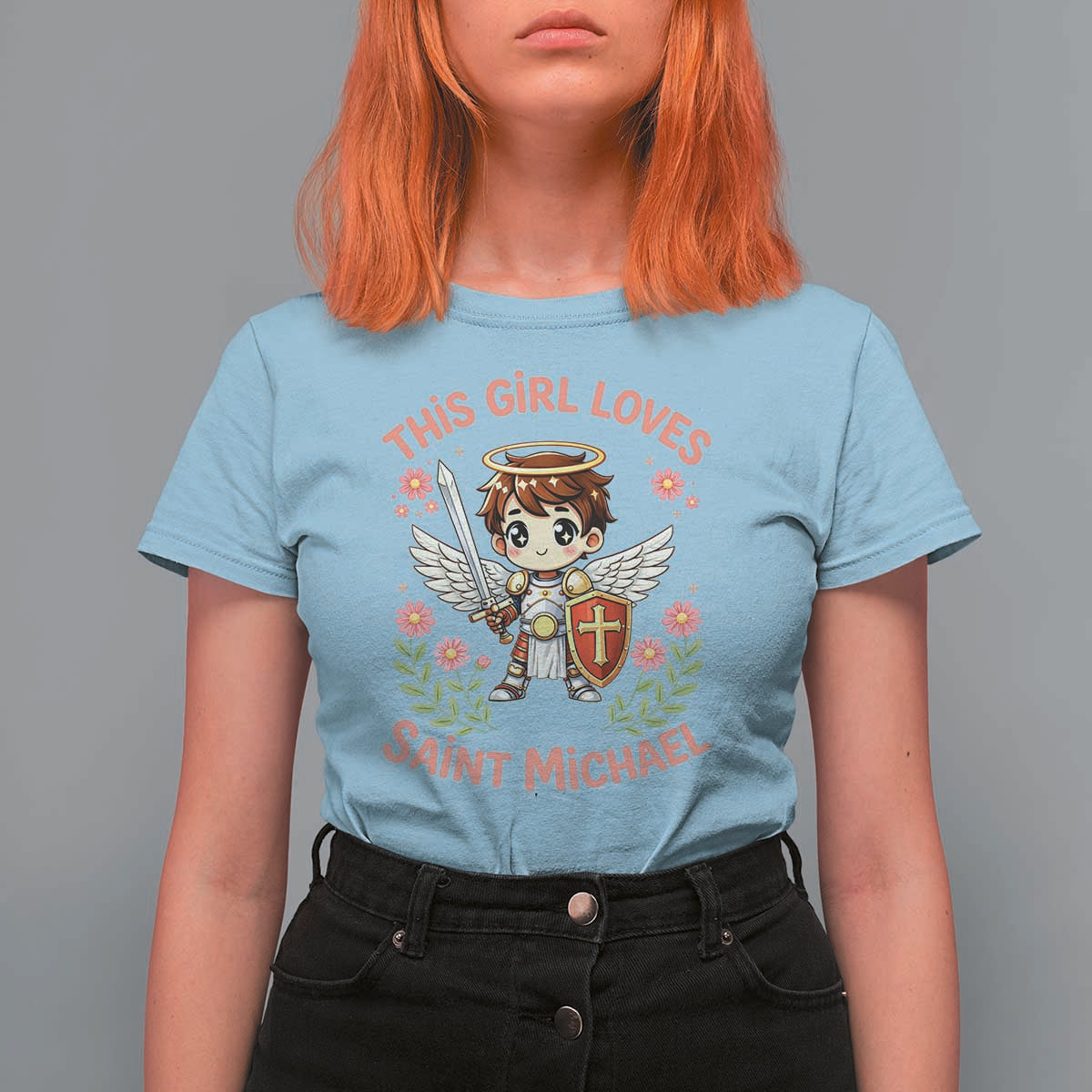 This Girl Loves Saint Michael T Shirt For Women Catholic Faith Gift