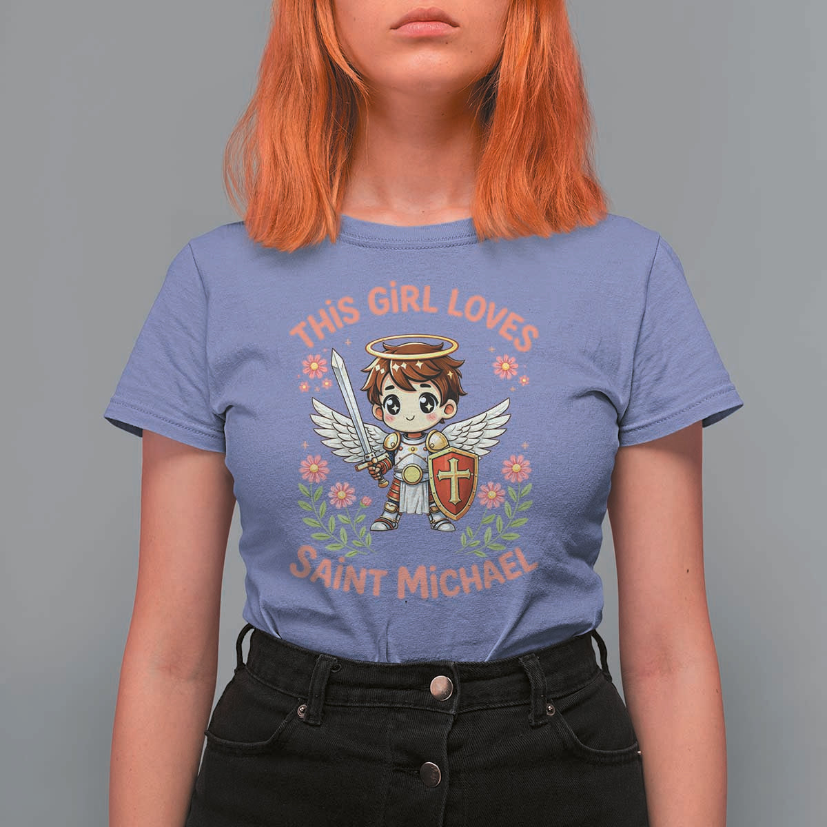 This Girl Loves Saint Michael T Shirt For Women Catholic Faith Gift
