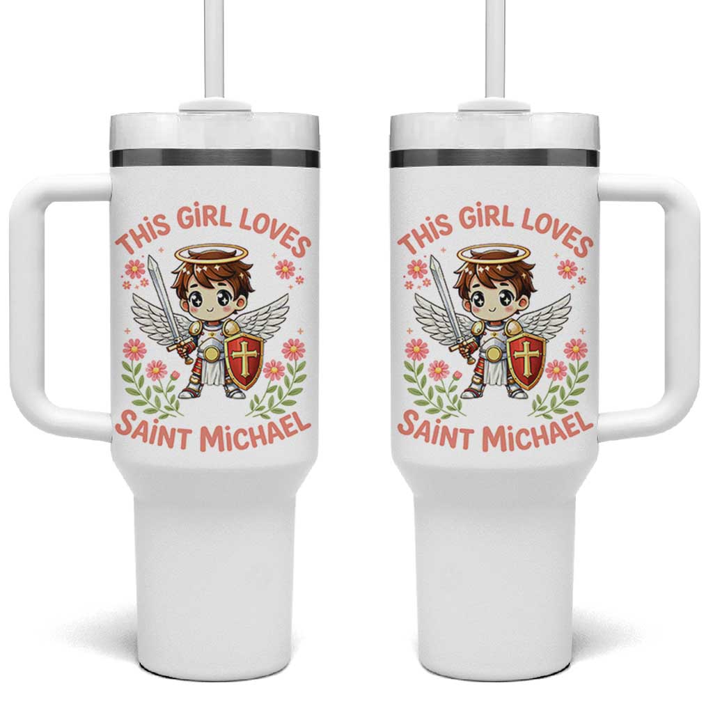 This Girl Loves Saint Michael Tumbler With Handle Catholic Faith Gift