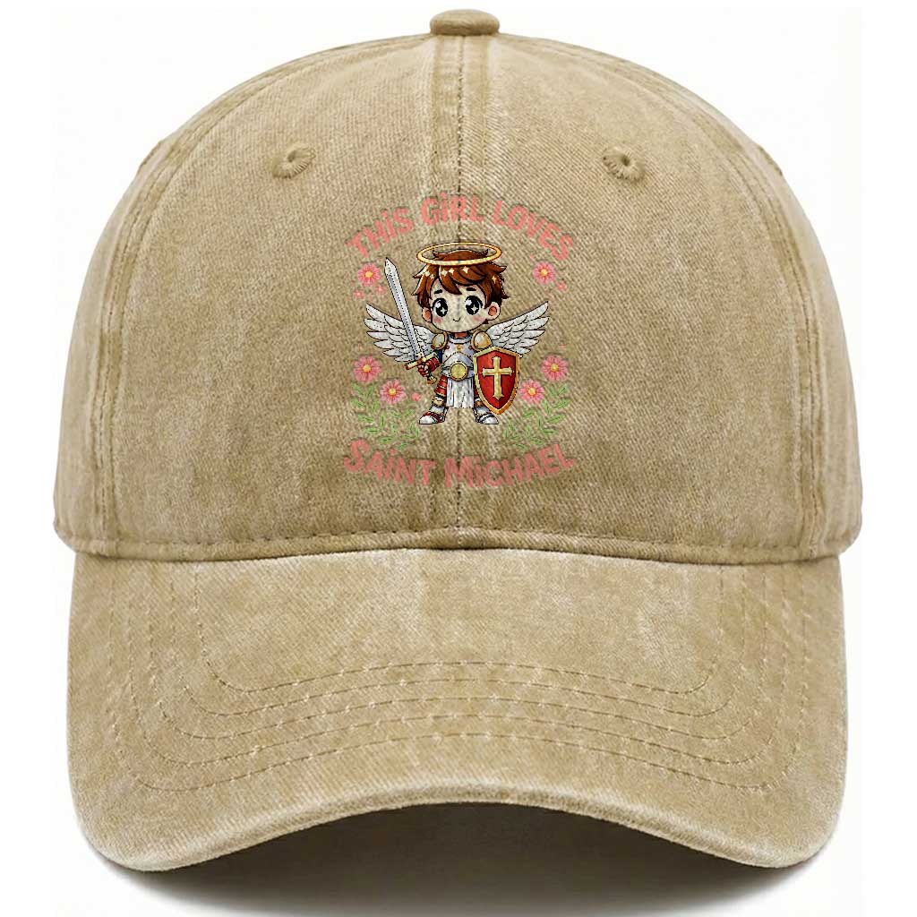 This Girl Loves Saint Michael Washed Cotton Baseball Cap Catholic Faith Gift