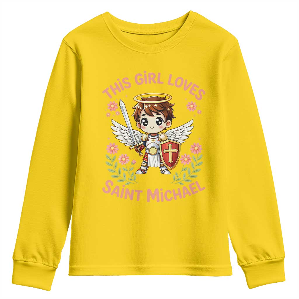 This Girl Loves Saint Michael Youth Sweatshirt Catholic Faith Gift
