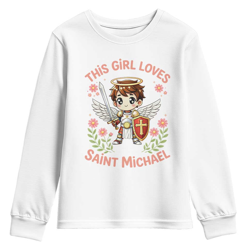 This Girl Loves Saint Michael Youth Sweatshirt Catholic Faith Gift