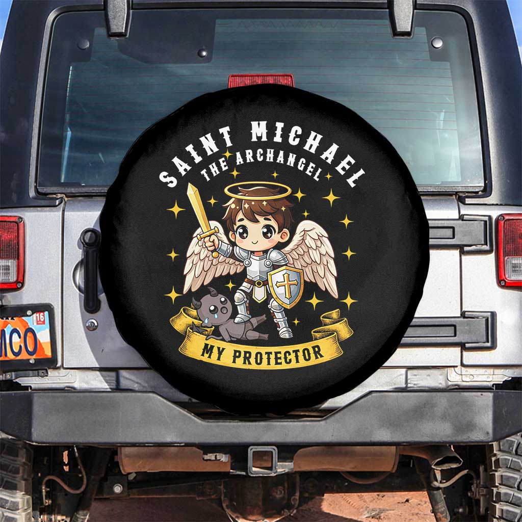 Funny Saint Michael Defeating Satan Spare Tire Cover Religious Faith Gift