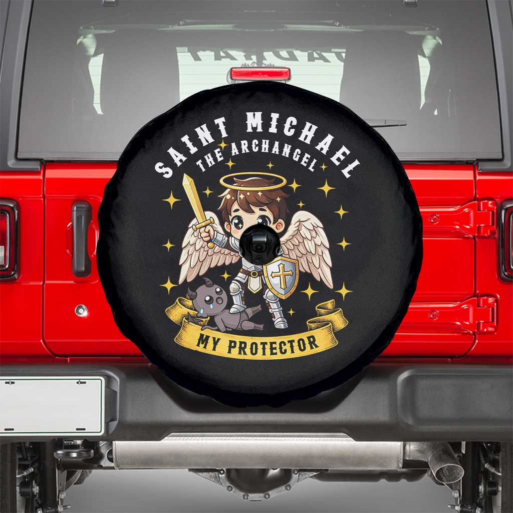 Funny Saint Michael Defeating Satan Spare Tire Cover Religious Faith Gift