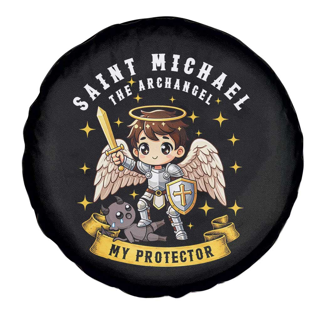 Funny Saint Michael Defeating Satan Spare Tire Cover Religious Faith Gift