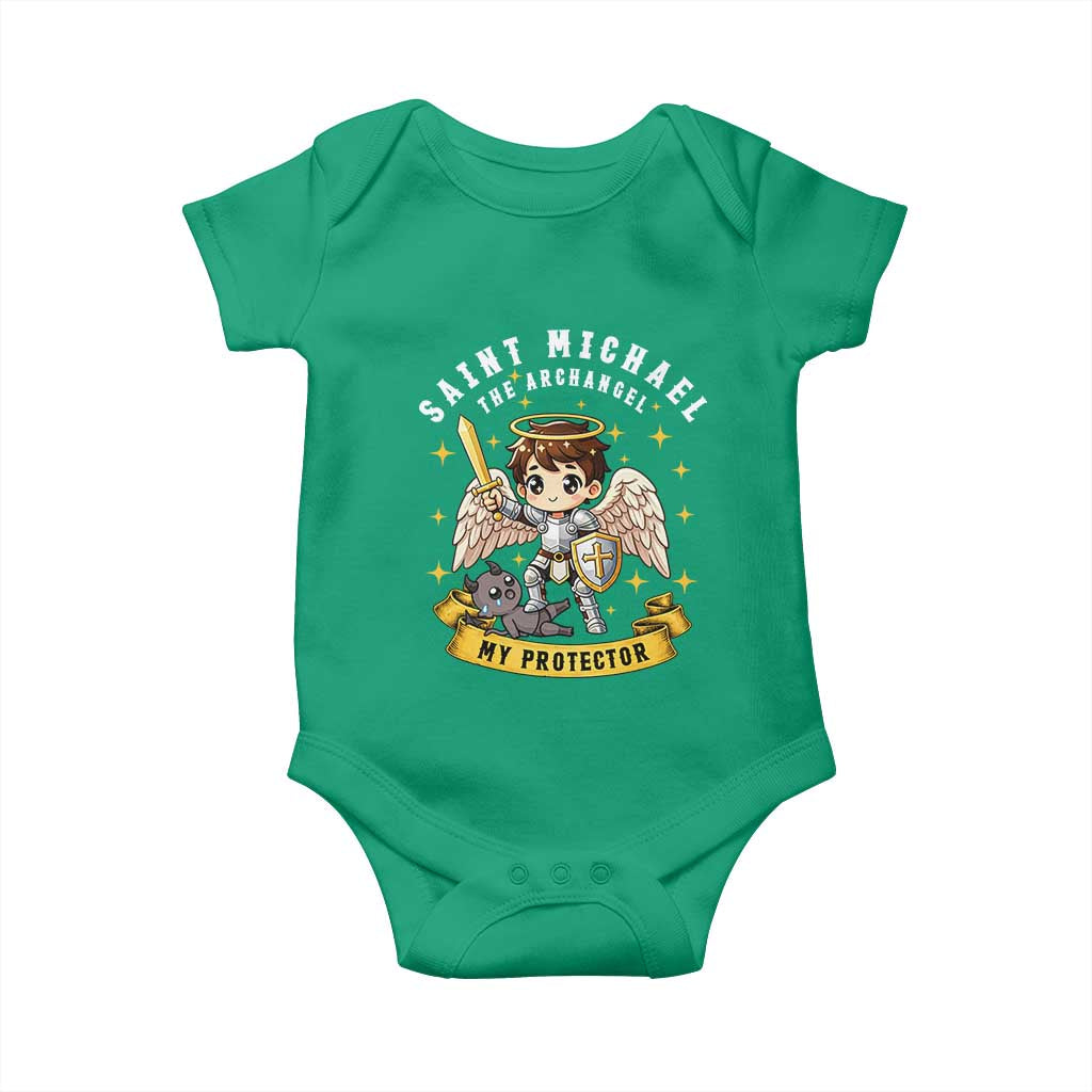 Funny Saint Michael Defeating Satan Baby Onesie Religious Faith Gift