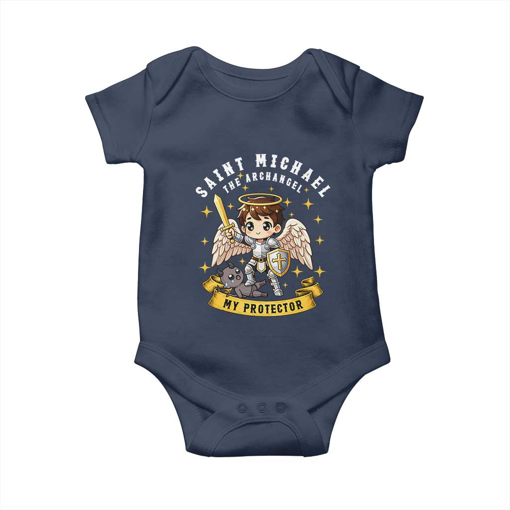 Funny Saint Michael Defeating Satan Baby Onesie Religious Faith Gift