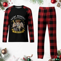 Funny Saint Michael Defeating Satan Plaid Pajama Set Religious Faith Gift