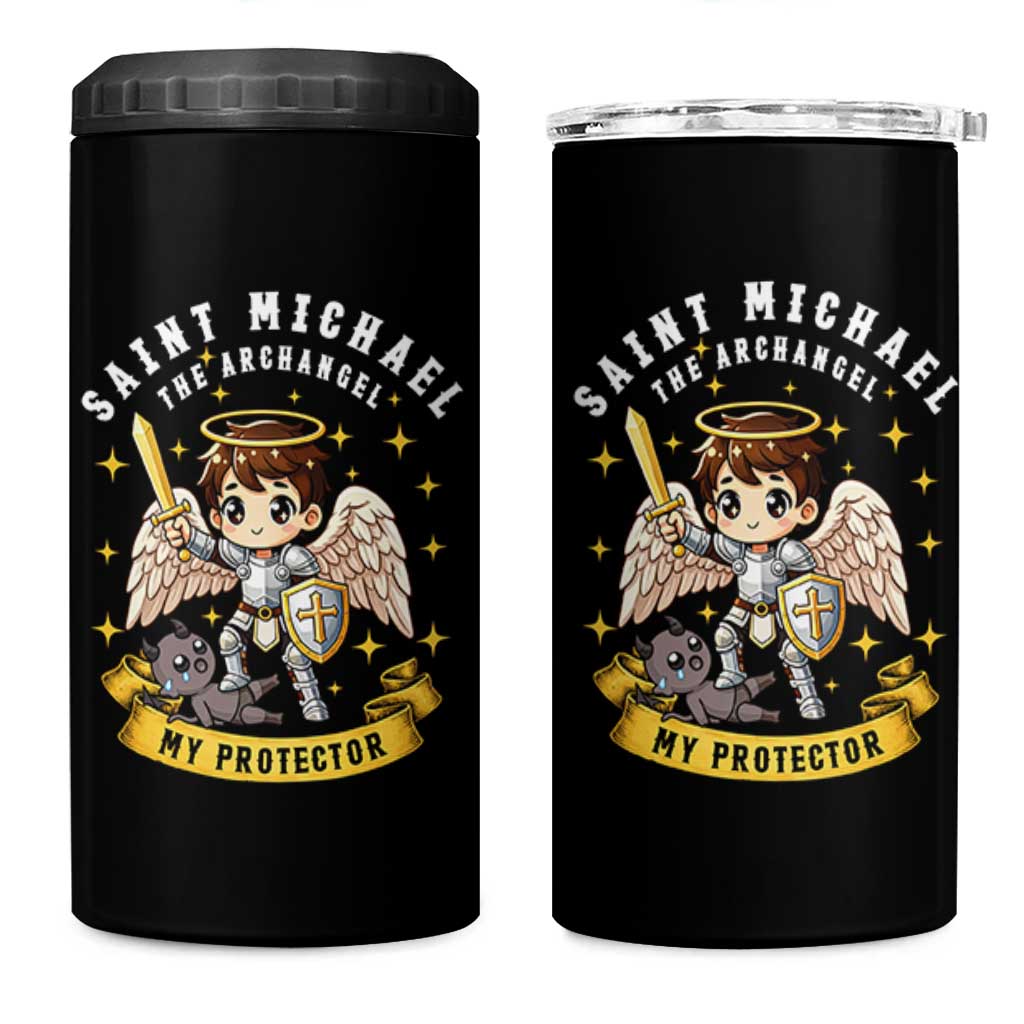 Funny Saint Michael Defeating Satan 4 in 1 Can Cooler Tumbler Religious Faith Gift