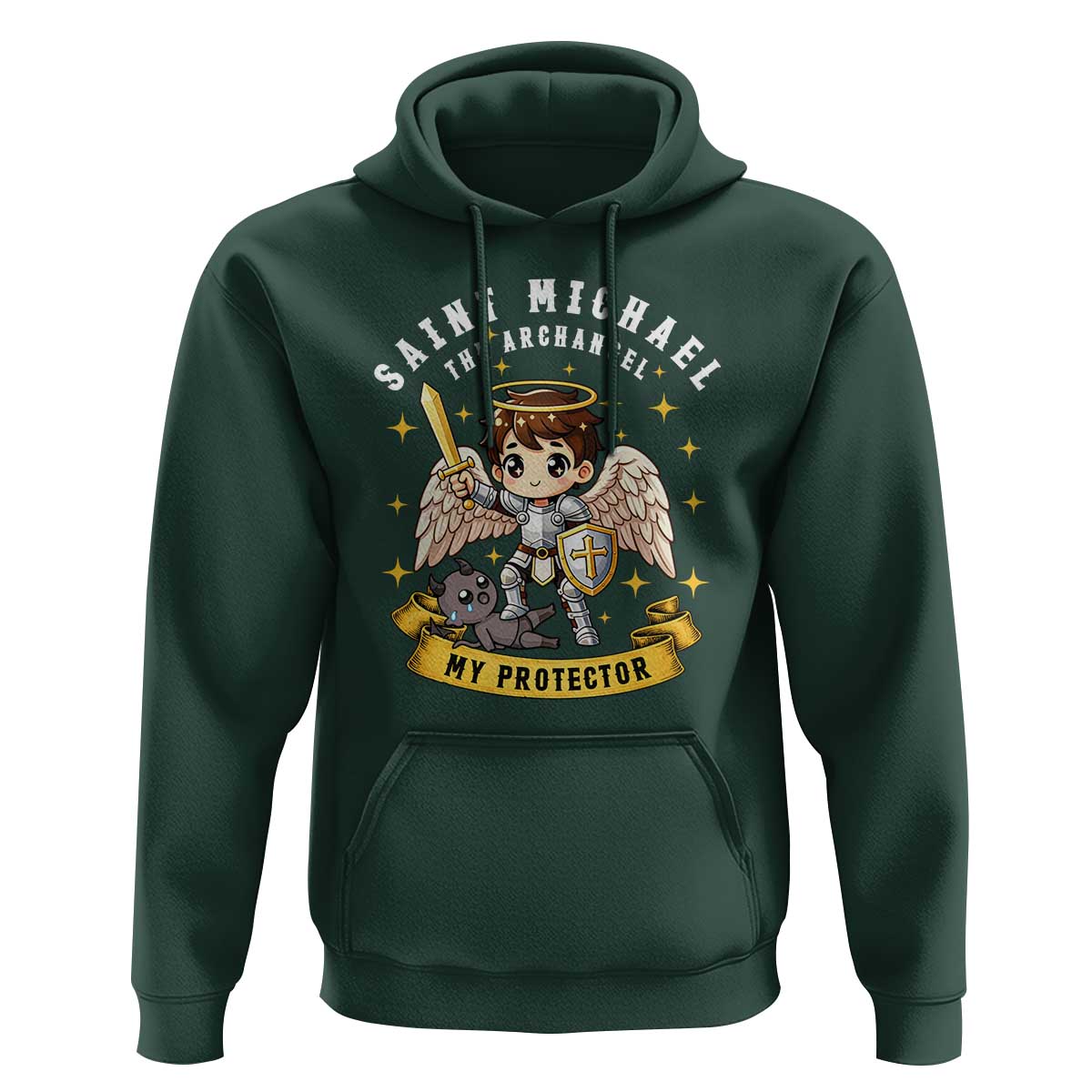 Funny Saint Michael Defeating Satan Hoodie Religious Faith Gift