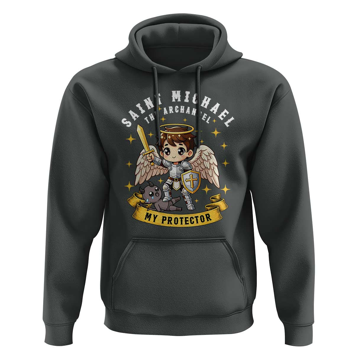 Funny Saint Michael Defeating Satan Hoodie Religious Faith Gift