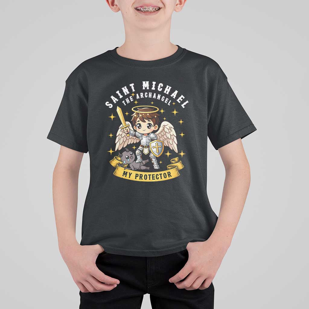 Funny Saint Michael Defeating Satan T Shirt For Kid Religious Faith Gift