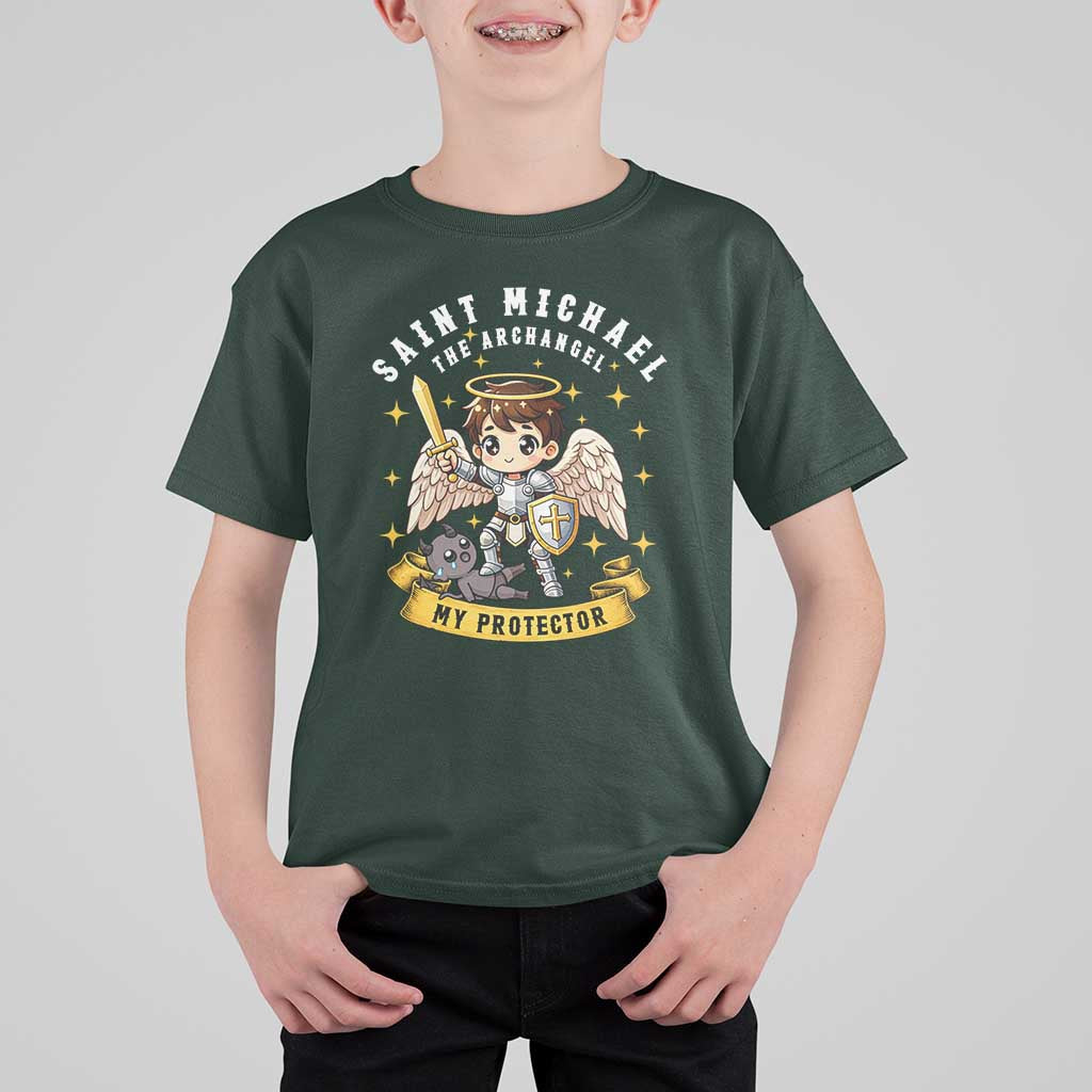 Funny Saint Michael Defeating Satan T Shirt For Kid Religious Faith Gift