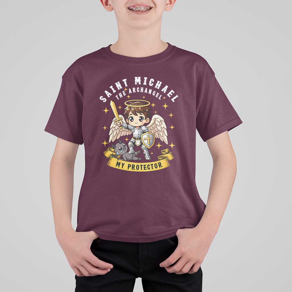 Funny Saint Michael Defeating Satan T Shirt For Kid Religious Faith Gift