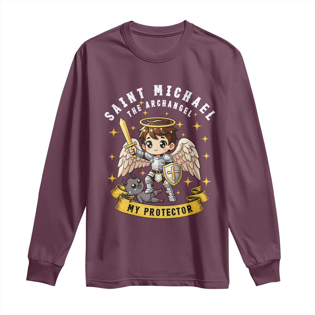 Funny Saint Michael Defeating Satan Long Sleeve Shirt Religious Faith Gift
