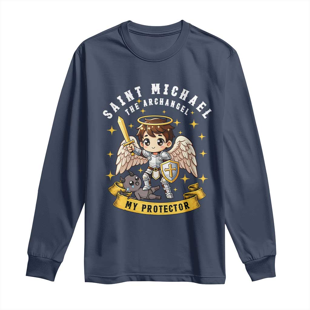 Funny Saint Michael Defeating Satan Long Sleeve Shirt Religious Faith Gift
